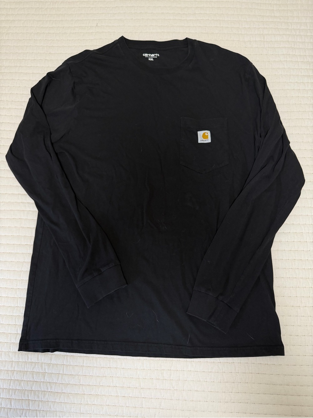 Carhartt Black Long Sleeve Pocket Tee with Gold Logo Patch